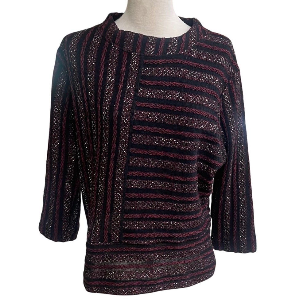Anthropologie Akemi + Kin Burgundy Black Metallic Striped Sweater size Small